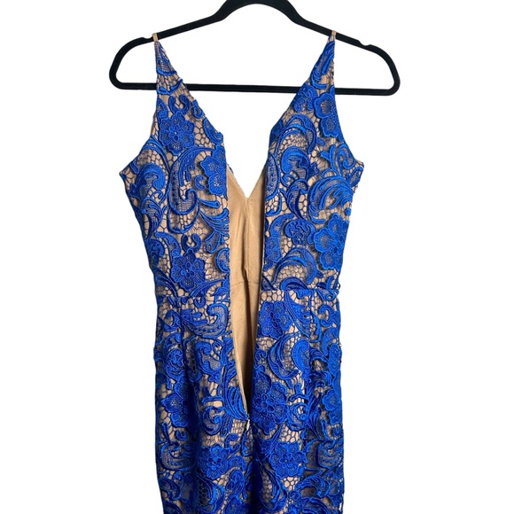 Dress The Population blue lace lined nude dress back zip EUC SZS - Picture 5 of 7